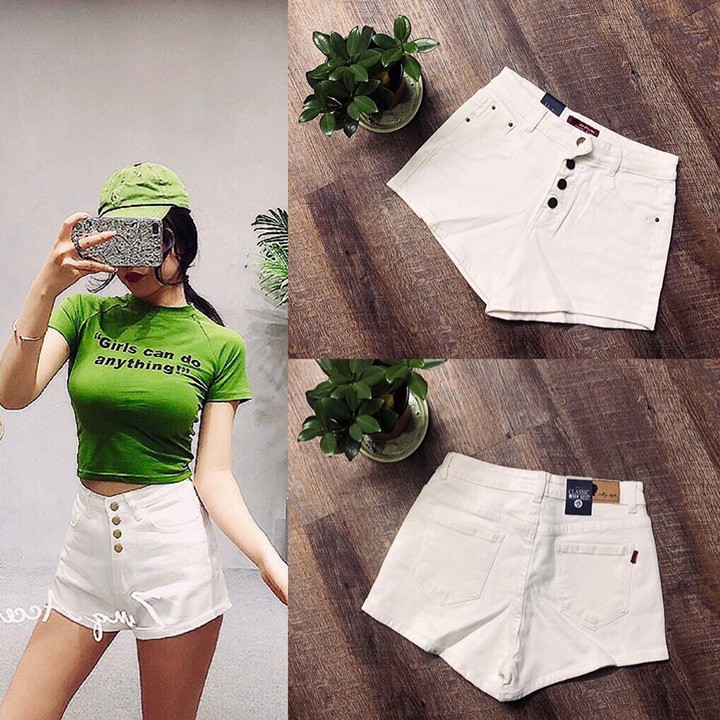 S #QS152 có size 29 Quần jean trắng lưng cao 4 nút xinh xắn FREE