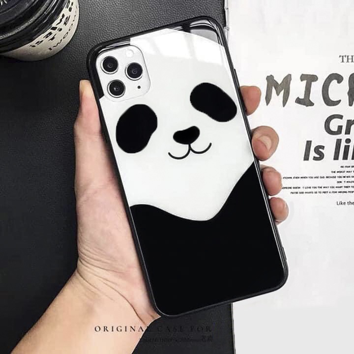 Ốp lưng iphone 8 plus x xr xs max 11 pro max 12 pro max 12 mini 6 plus 6s plus 7 plus ốp kính iphone gấu panda