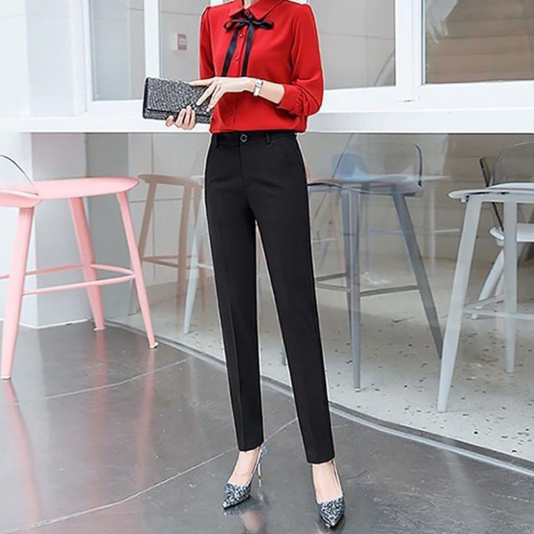 Quần tây nữ lưng cao ống đứng đẹp  Quần tây công sở nữ khóa thật vải tuyết mưa màu đen