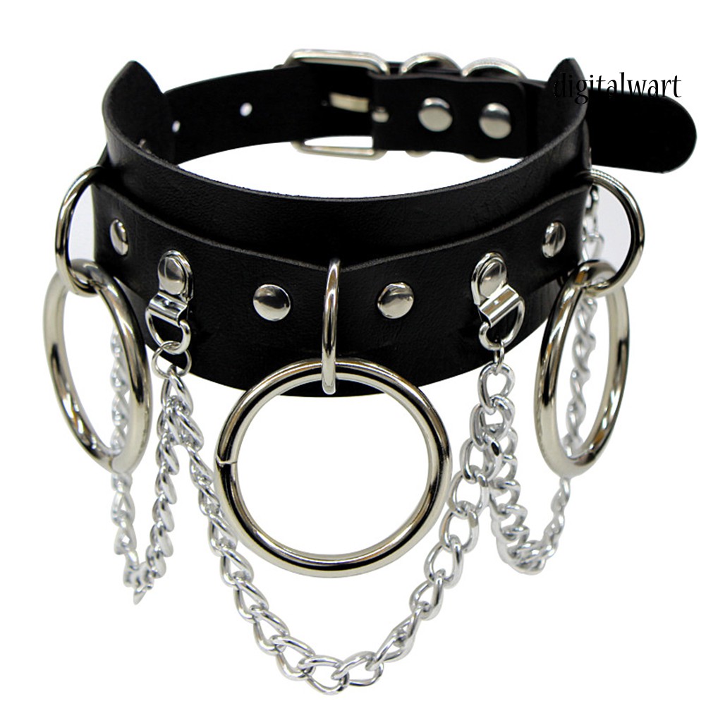 Dây chuyền choker bằng da phối vòng và dây xích tua rua phong cách punk thời trang cá tính cho nữ