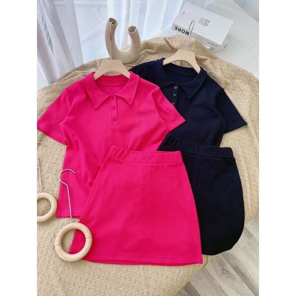 SET POLO 2 MÀU ĐEN - HỒNG SEN