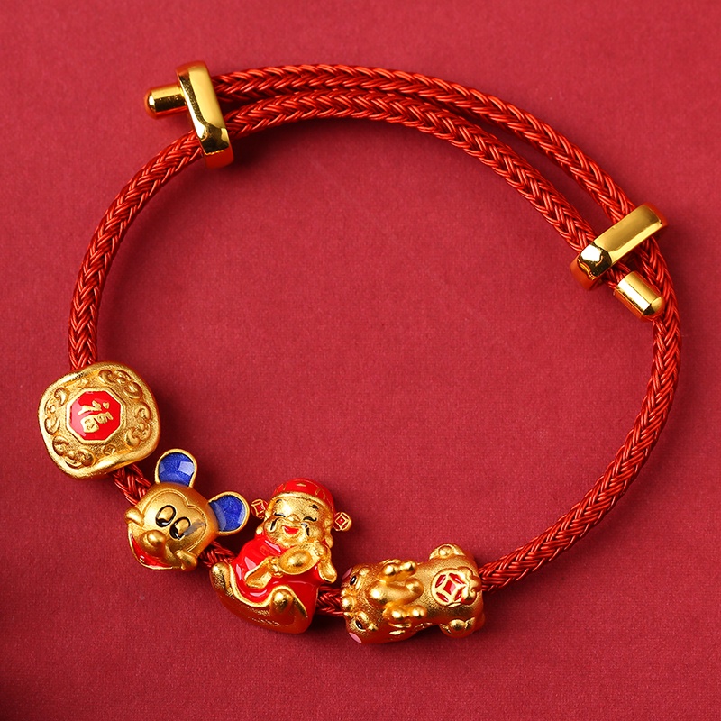 [Vòng Tròn] Mặt Dây Chuyền Màu Vàng Chống Oxy Hóa Không Gây Dị Ứng Phụ Kiện Trang Sức Vòng Tay Hạt Cườm Vàng Cũ diy Pixiu God of Giàu Sang Trọng Chống Trượt @ -