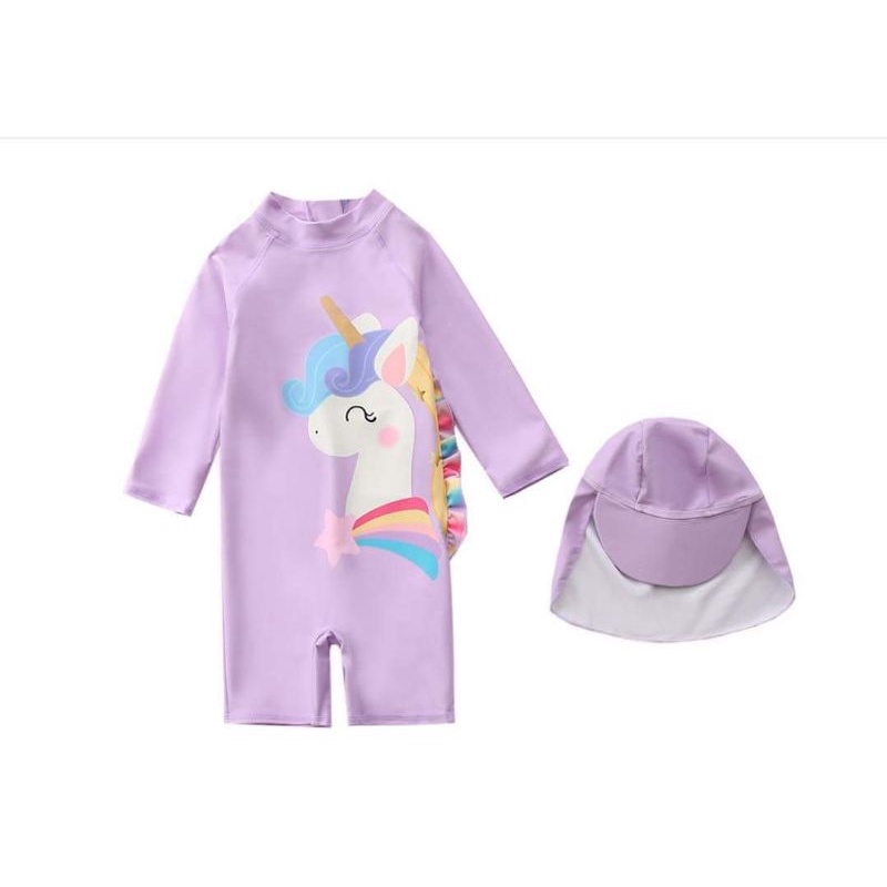 (có sẵn) Bộ đồ bơi cho bé gái hình ngựa pony kèm mũ