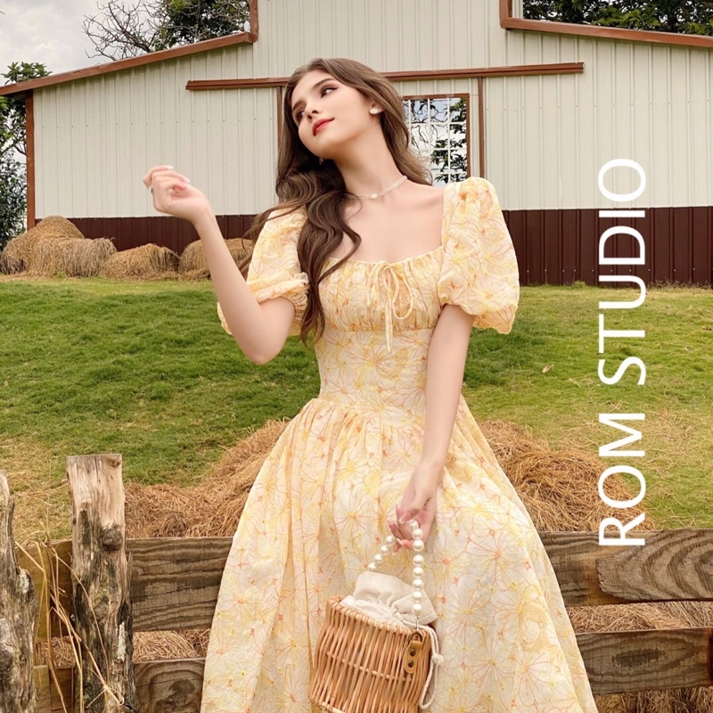 Đầm dài hoa nhí tay bồng Alice dress