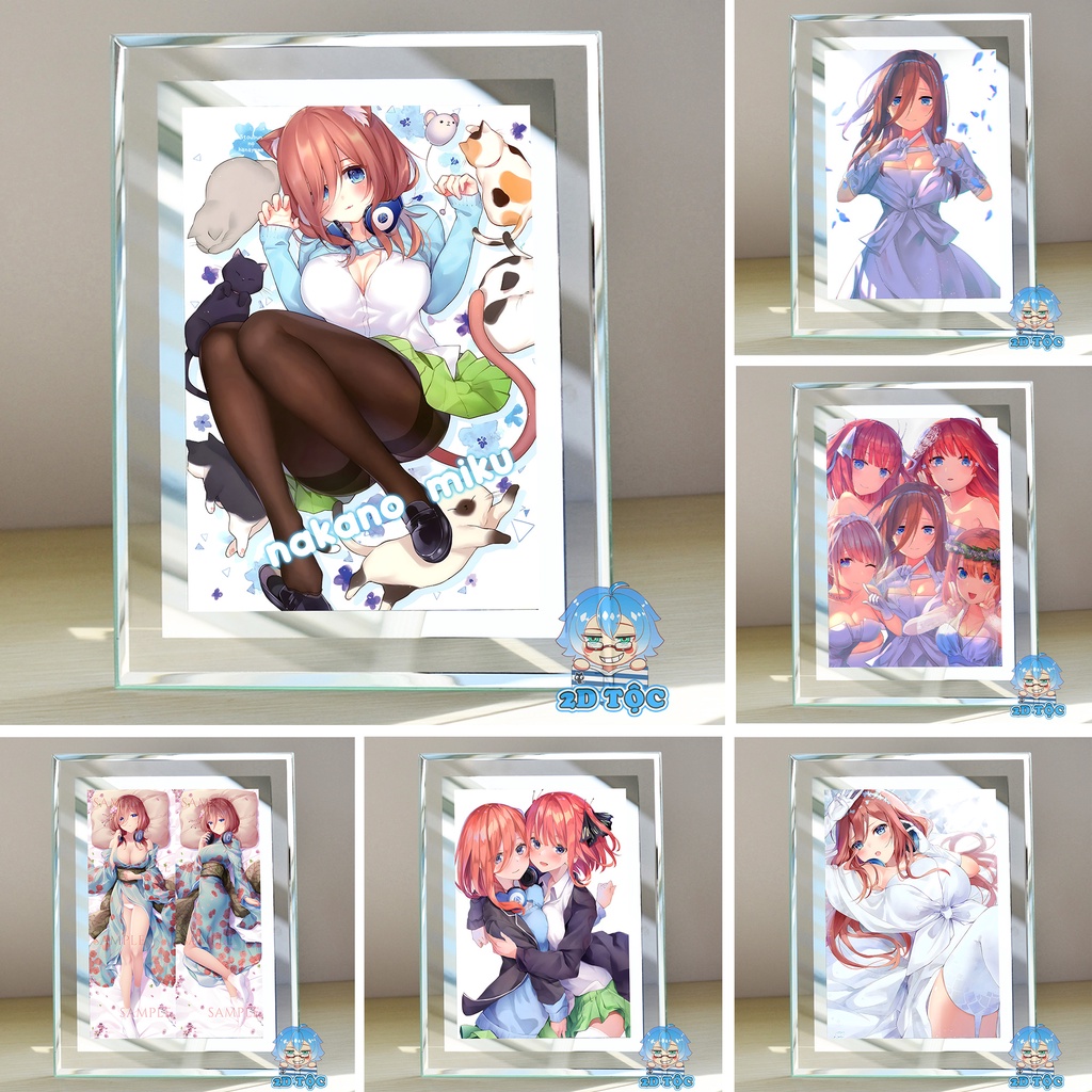 Khung ảnh kính Nakano Miku (4) Anime Manga NHÀ CÓ 5 NÀNG DÂU kích thước A4 A5 13x18 by 2D Tộc Shop