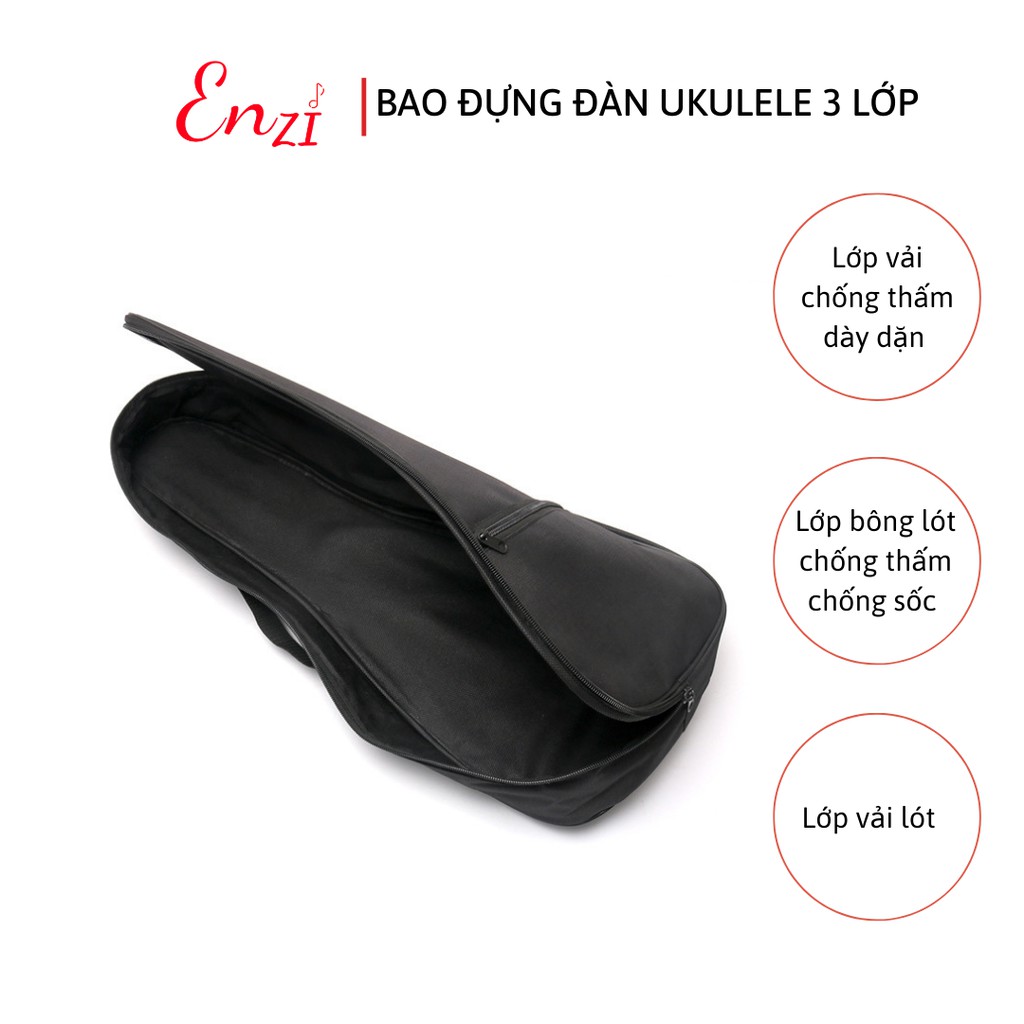 Bao đàn ukulele loại dày 3 lớp bền đẹp chống thấm nước và bao 1 lớp chất lượng cho đàn 21 23 26 inch Enzi