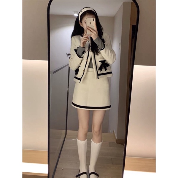 Set vest chân váy áo vải Tweed siêu sang chảnh -Order Taobao | Set áo và chân váy vải dạ dáng ngắn - Set dạ tiểu thư