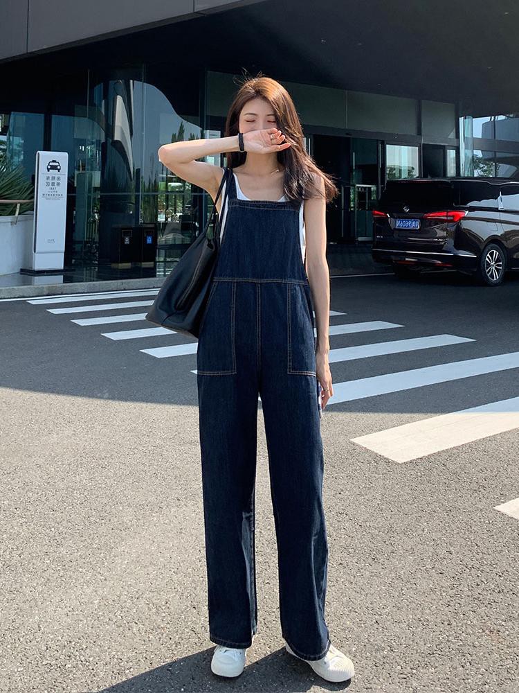 Quần yếm jeans eo cao trẻ trung tinh nghịch cho nữ