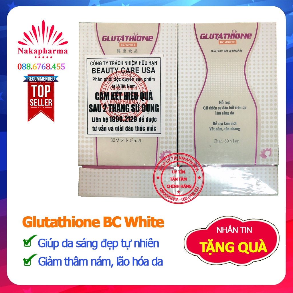 Glutathione BC White - Viên uống làm trắng sáng da, giảm thâm nám, tàn nhang, nếp nhăn, cải thiện sinh lý nữ