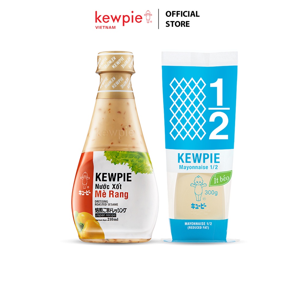 Combo Sức khỏe 1 chai Nước Xốt Mè Rang Kewpie 210ml x 1 chai Xốt Mayonnaise Kewpie Ít Béo 300g