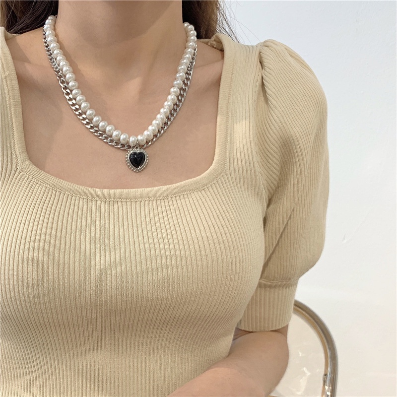 Dây chuyền nữ ngọc trai nhân tạo trái tim đen