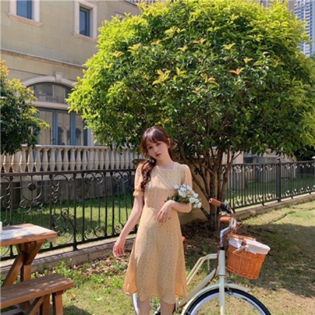 Váy hoa nhí vintage ngắn tay cổ vuông viền ren Ulzzang 🌸 Hàng Quảng Châu | BigBuy360 - bigbuy360.vn