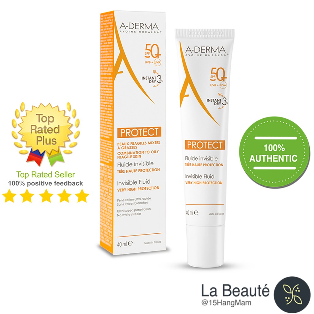 A-derma Solar Protect Fluido Invisible Spf50+ - Kem Chống Nắng Thế Hệ Mới 40ml