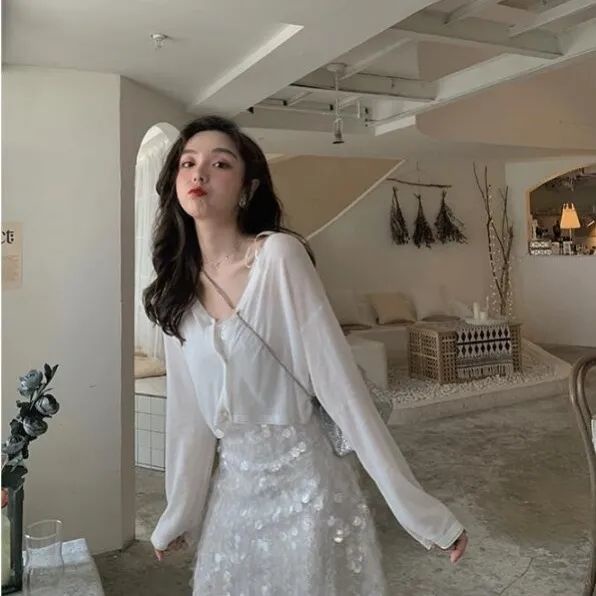 Áo Khoác Cardigan Dệt Kim Mỏng Tay Dài Chống Nắng Thời Trang Mùa Hè Cho Nữ Có Size Lớn