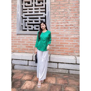 Áo Bà Ba Gấm Hoa Cài Nút