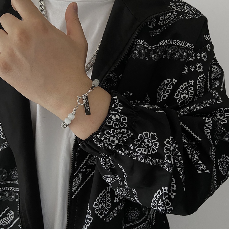 Vòng Đeo Tay Bằng Thép Titan Phối Đá Opal Phong Cách hip hop Thời Trang Cho Nam Và Nữ