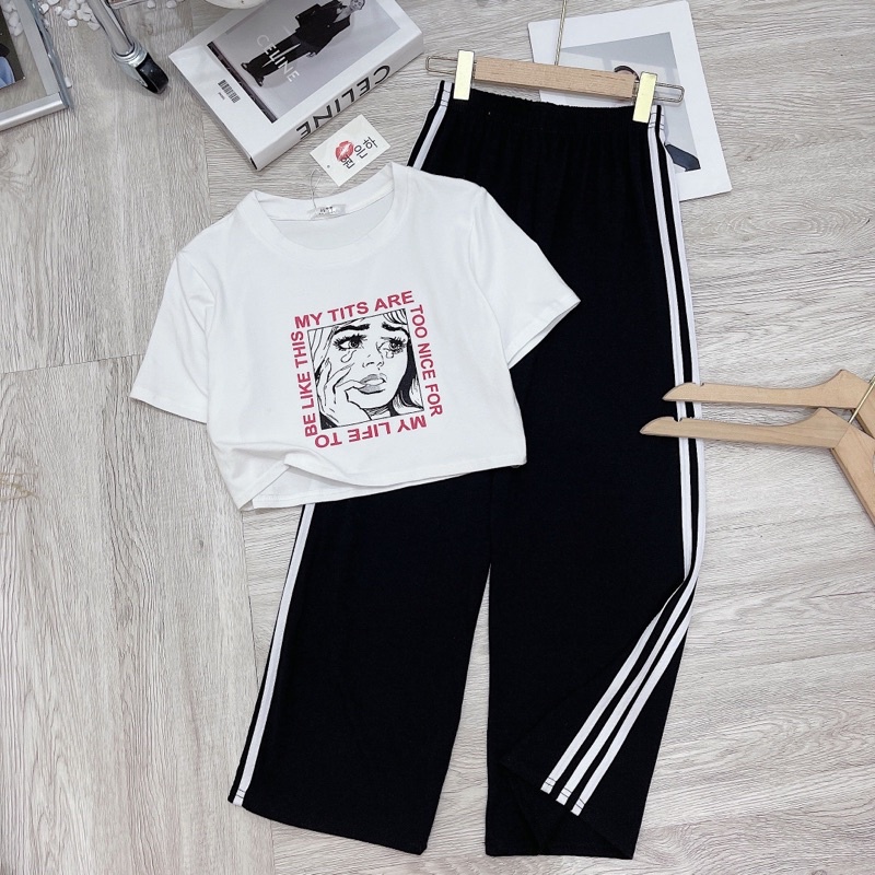 SET cô gái crt mĩ quần sọc dài
