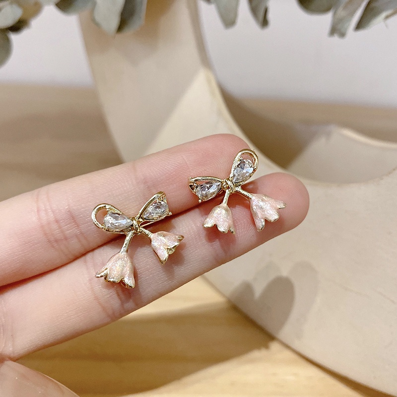 Bông Tai Mạ Bạc 925 Hình Chuông Hoa Lan Màu Sắc Hồng Phong Cách Hàn Quốc Dành Cho Nữ