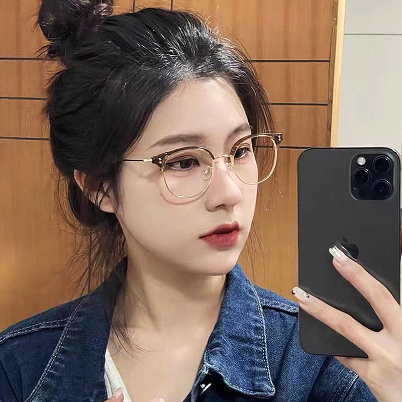 Kính mắt JIUERBA chống bức xạ gọng tròn bằng kim loại siêu nhẹ thời trang cho nam n