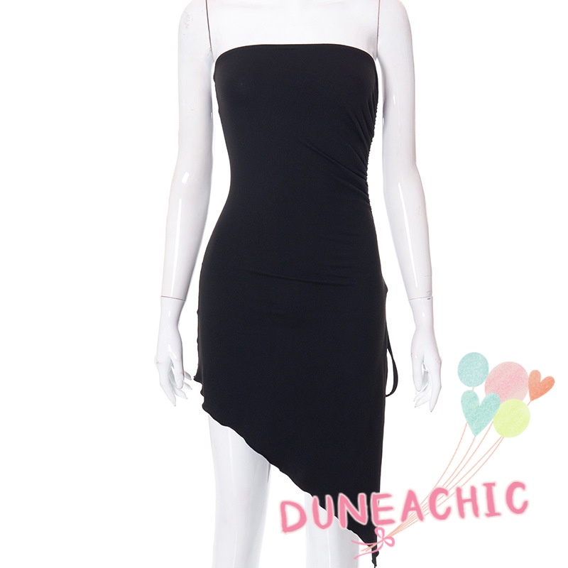 DUNEA Đầm không tay thiết kế xẻ tà phối dây rút quyến rũ cho nữ