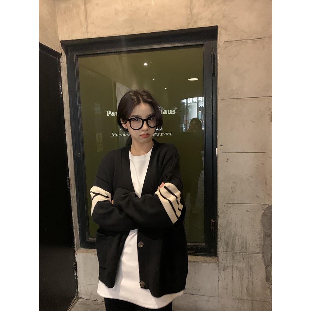 Áo Khoác Cardigan Dệt Kim Dáng Rộng Cổ Chữ V Kẻ Sọc Kiểu Hàn Quốc | BigBuy360 - bigbuy360.vn