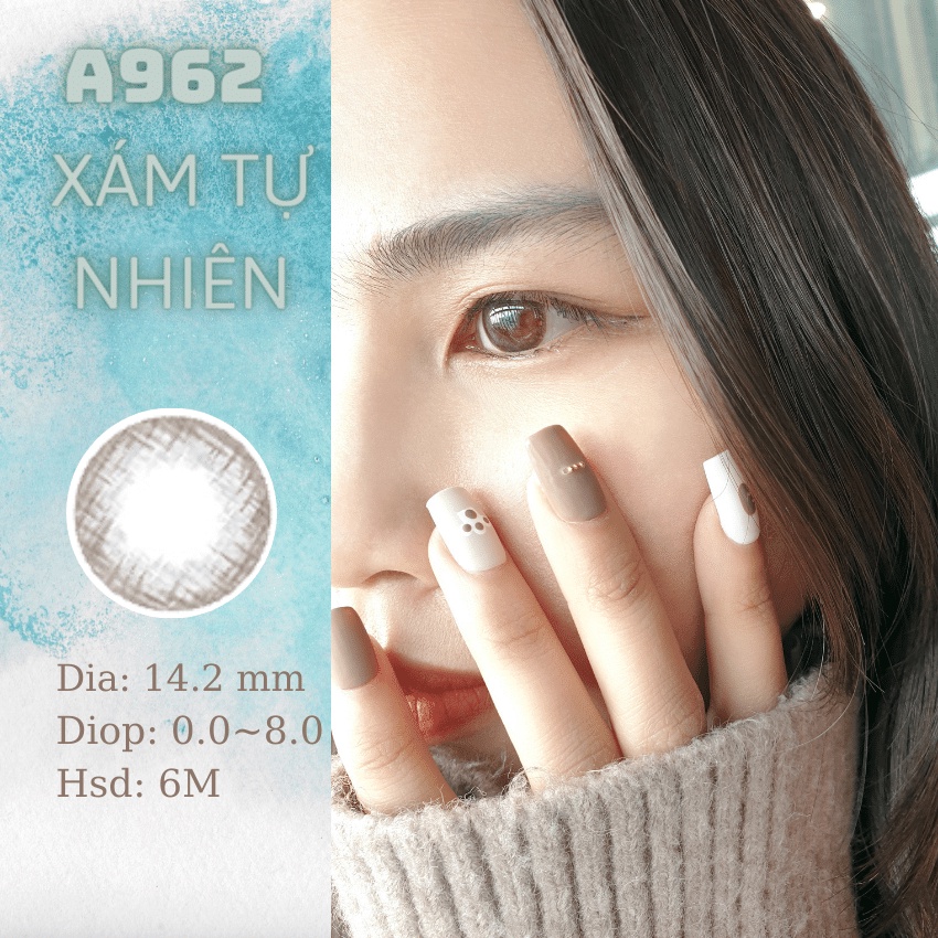 Lens cận hàn quốc màu xám tự nhiên Luna A962 GRAY, phù hợp đi học , giãn nhẹ 14.2, dùng 6 tháng, giá 1 cặp Lens kèm khay