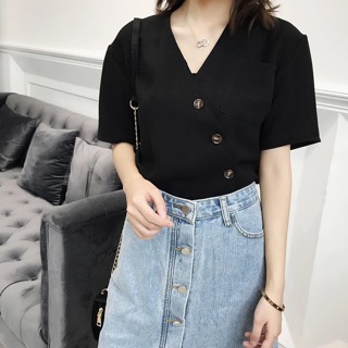Áo sơ mi nữ khoét cổ V (Hàng order)