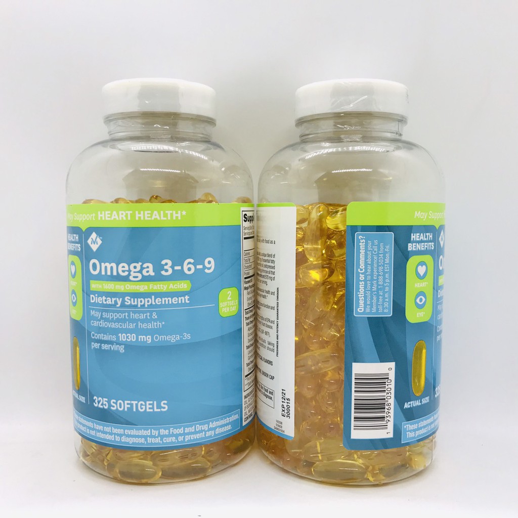 Viên Uống Member's Mark Omega 3-6-9 Supports Heart Health 325 Viên HÀNG CHUẨN MỸ OMEGA 369