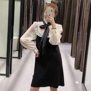 Váy đen nơ trắng pha tay dành cho nữ