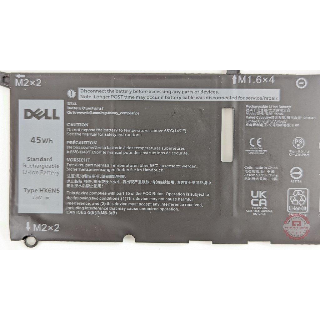 Pin Laptop Dell 45Wh HK6N5 Thay Thế Cho Dell Inspiron 5390 Dell XPS 9370 9380 5390 - Bảo Hành 6 Tháng