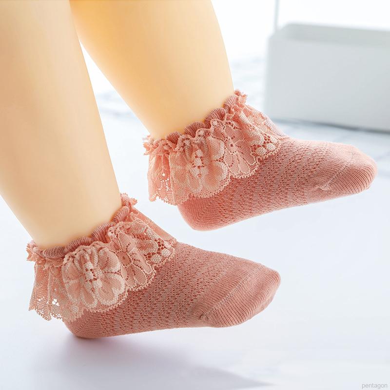 Tất Cotton Viền Ren Màu Trơn Đáng Yêu Dành Cho Bé Gái Từ 0 - 2 Tuổi
