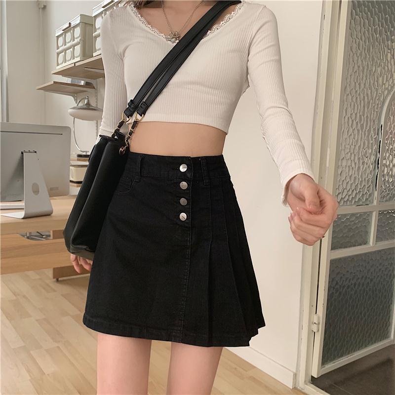 Chân váy jean IELGY chữ A lưng cao thời trang dành cho nữ