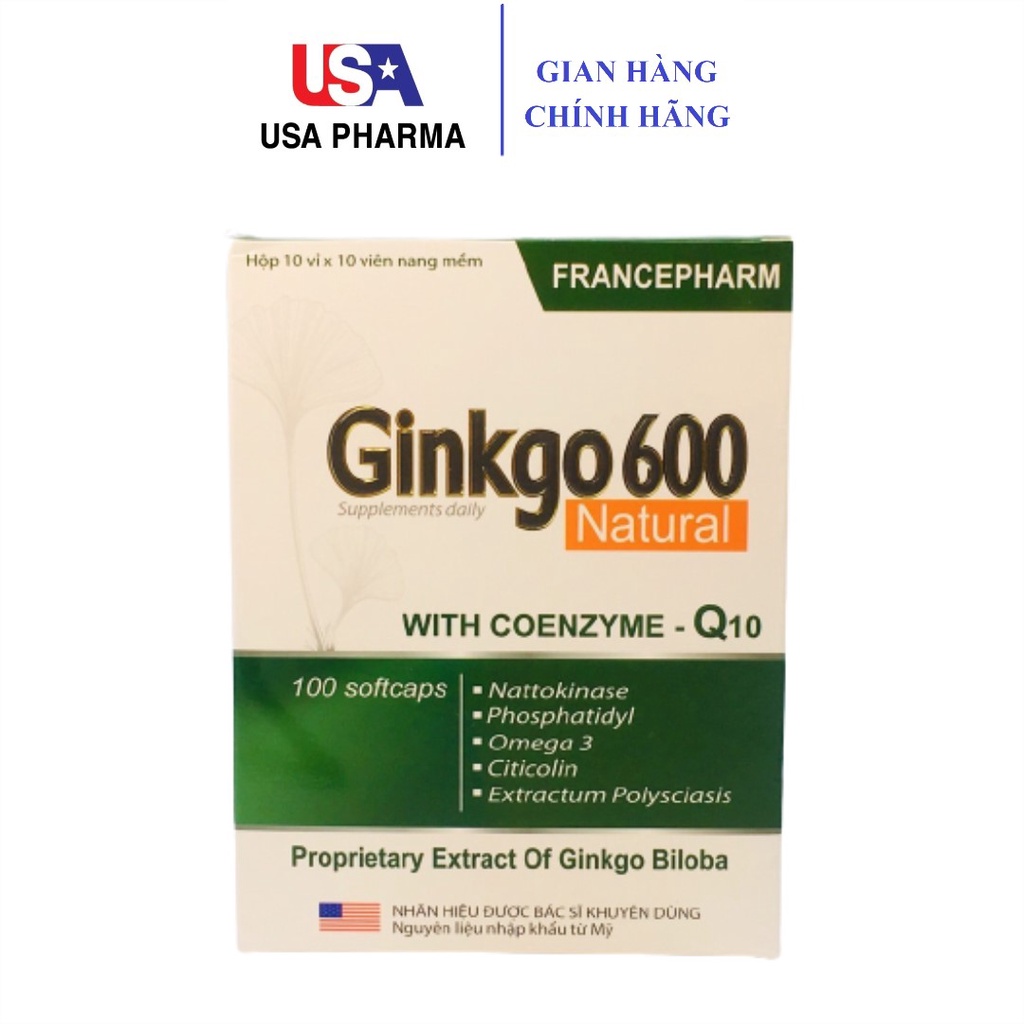 Viên bổ não Ginkgo 600 tăng cường trí nhớ, tăng cường máu đến não, hội chứng tiền đình, trí nhớ suy giảm - Hộp 100 viên