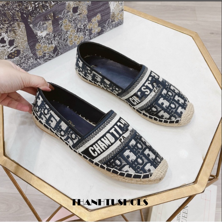 Giày Slipon nữ Di ô thổ cẩm hot, giày lười nữ đế bệt họa tiết hàng super full box
