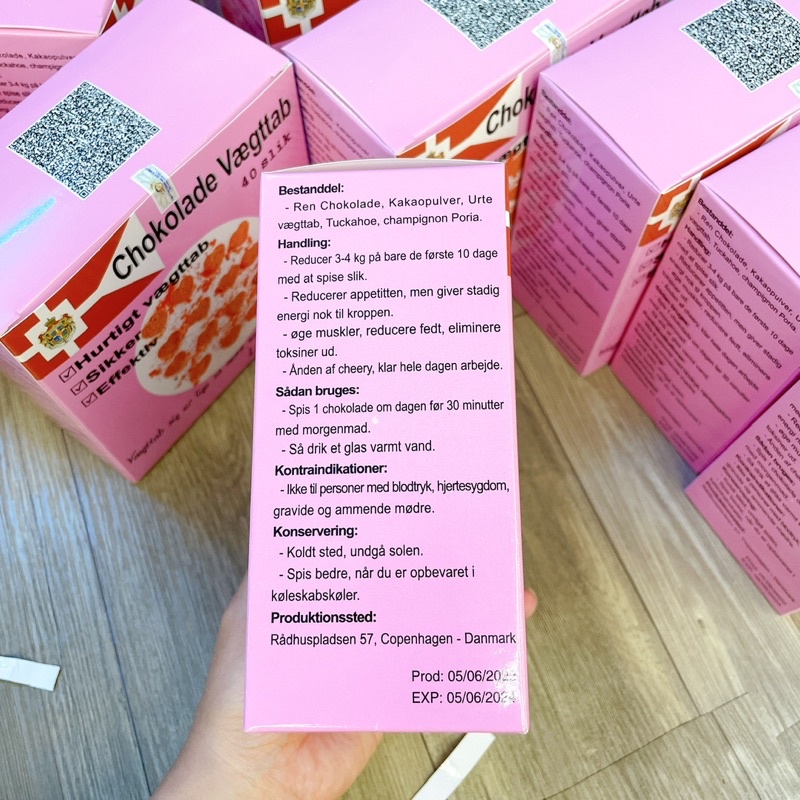 Kẹo Socola Giảm Cân Chokolade Vaegttab Đan Mạch Hộp Hồng