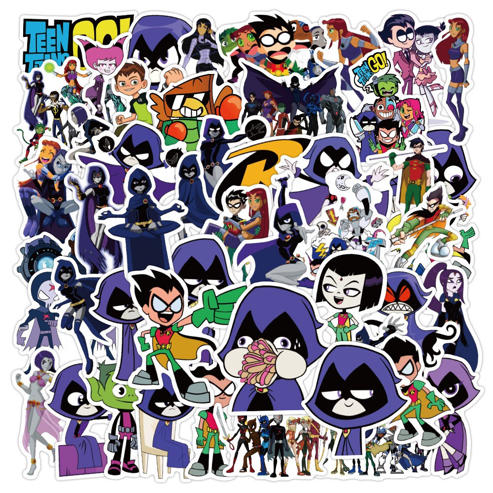 Y&P| Hình Dán Chống Nước Teen Titans Go Phim Hoạt Hình Mũ Bảo Hiểm Máy Tính Xách Tay Hành Lý Dán Thiết Lập, 50 tờ