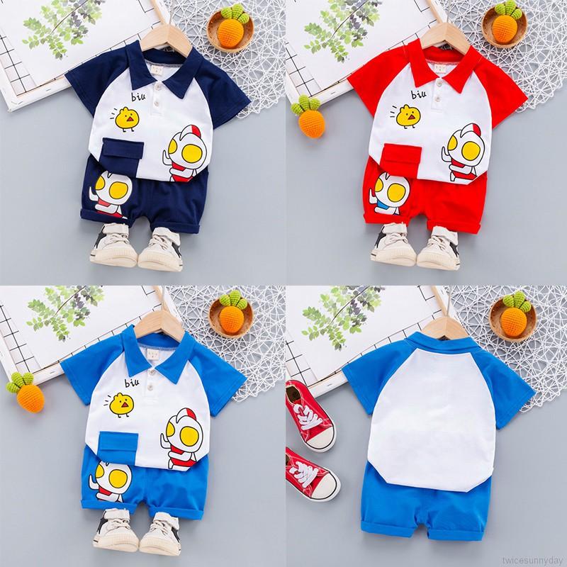 Set áo thun ngắn tay cổ tròn và quần ngắn lưng thun thời trang dành cho bé trai