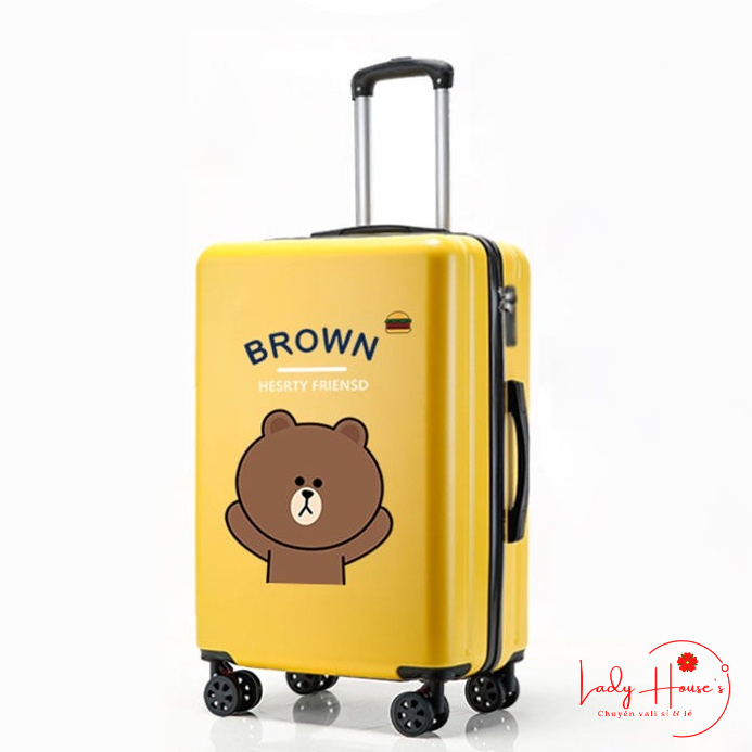 Vali Du Lịch Tay Kéo In Hình Gấu Dễ Thương Chất Liệu Nhựa Nhám PC+ABS Cao Cấp Hàng Sẵn Đủ Size 20/24/26 inch