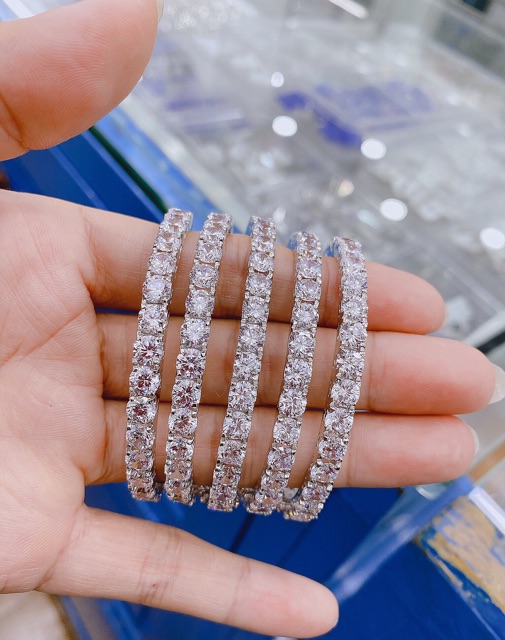 Lắc tay đính đá nhân tạo 4ly cao cấp sáng chất liệu bạc chuẩn &amp; mạ vàng trắng