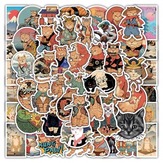 Set 50 miếng dán trang trí chống thấm nước hình mèo samurai độc đáo