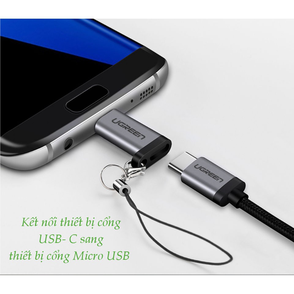 Đầu chuyển cổng Type C cái sang cổng Micro USB đực, dài 2.5cm nhỏ gọn, vỏ nhôm UGREEN US282 50590