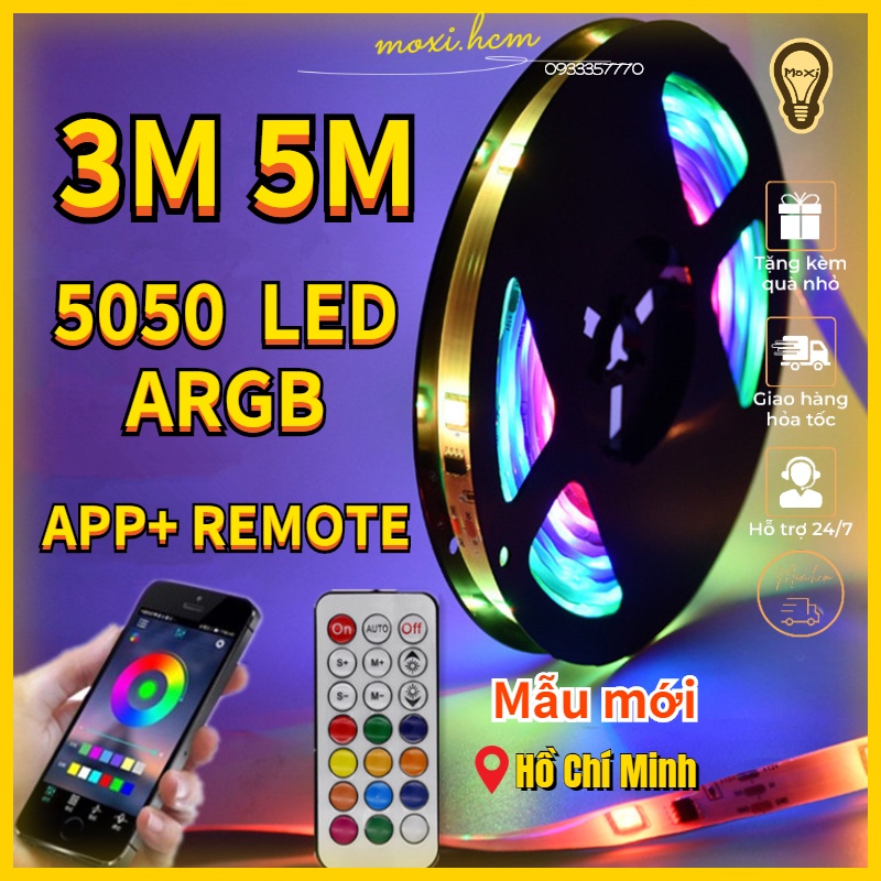 Đèn Led Dây 5M 5050 Rgb Bọc Silicon Đổi Màu , Nháy Theo Nhạc Dán Trang Trí Decor Phòng Ngủ Lễ Tết Moxi.