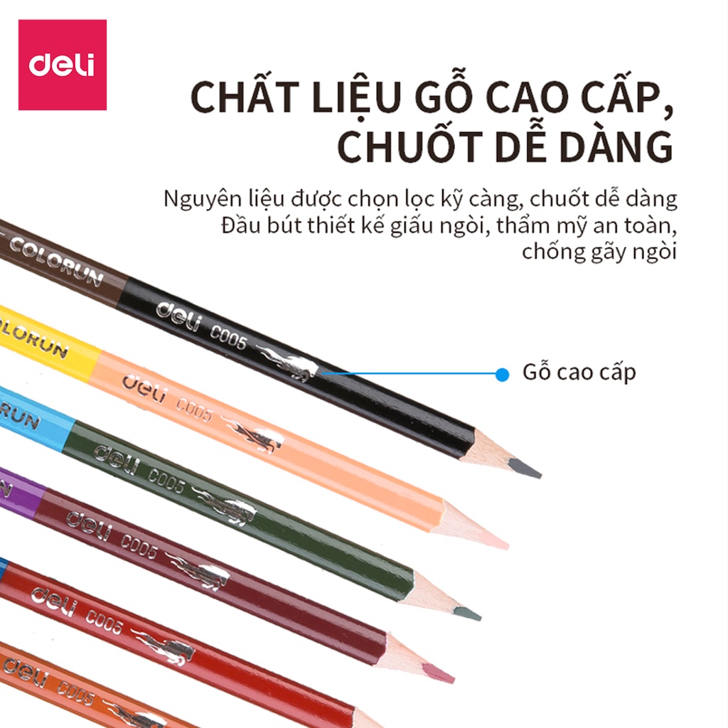 Bộ Bút Chì Màu Colorun Deli - 6 Cây 2 Đầu 12 Màu