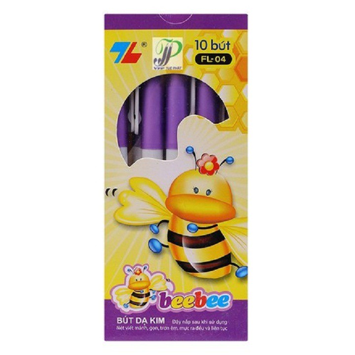 1 hộp 10 cái, bút bebe mực tím viết êm, nét nhỏ phù hợp cho bé cấp 1