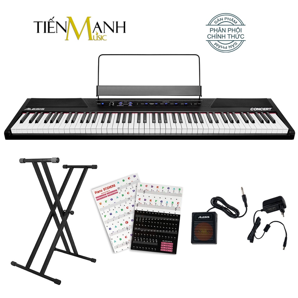 [Chính Hãng USA, Tặng Sticker, Chân Kép] Bộ Đàn Piano Điện Alesis Concert - 88 Phím nặng Cảm ứng lực Có Loa