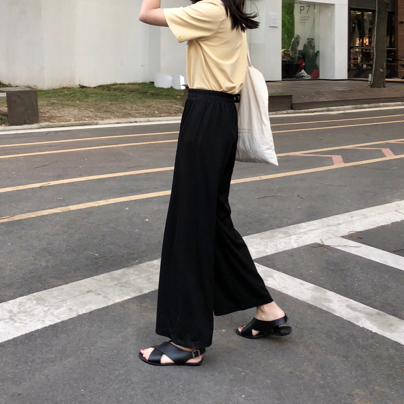 Quần dài lưng cao dáng rộng thiết kế đơn giản phong cách Hàn Quốc thời trang dành cho nữ