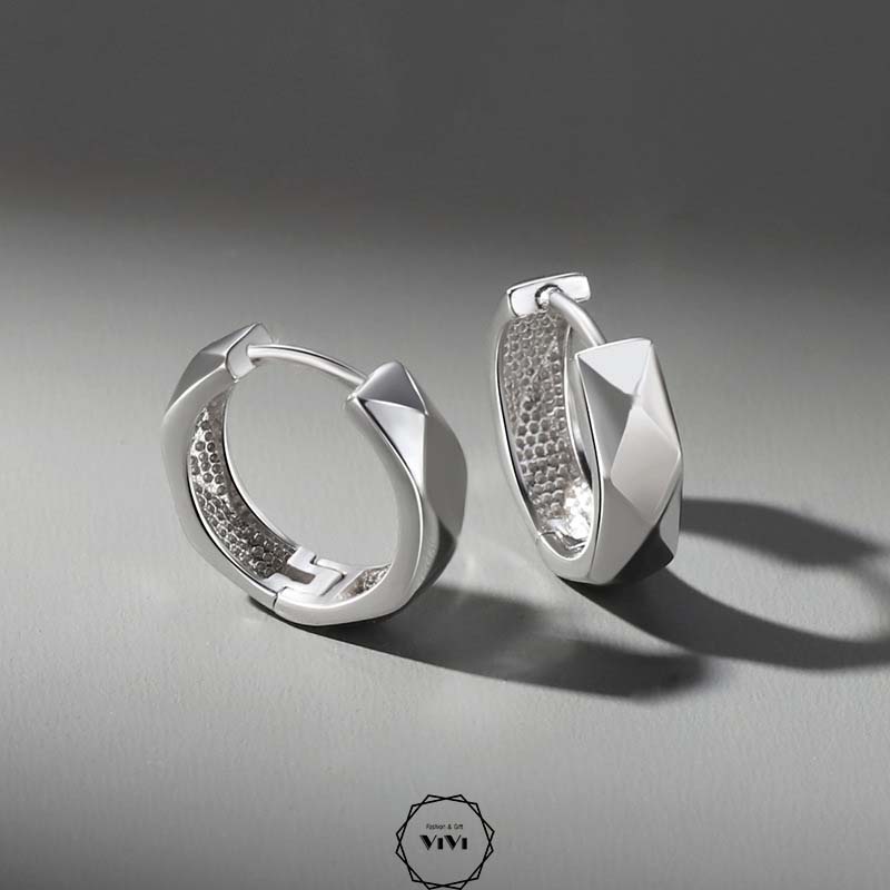 Bông tai bạc nam kiểu tròn Roshapi – khuyên tai ViVi_Gift