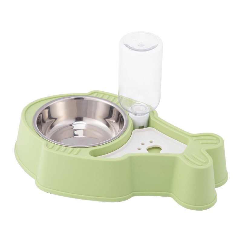 Bát ăn cho mèo - Bát ăn cho chó ruột Inox kèm bình nước tự động