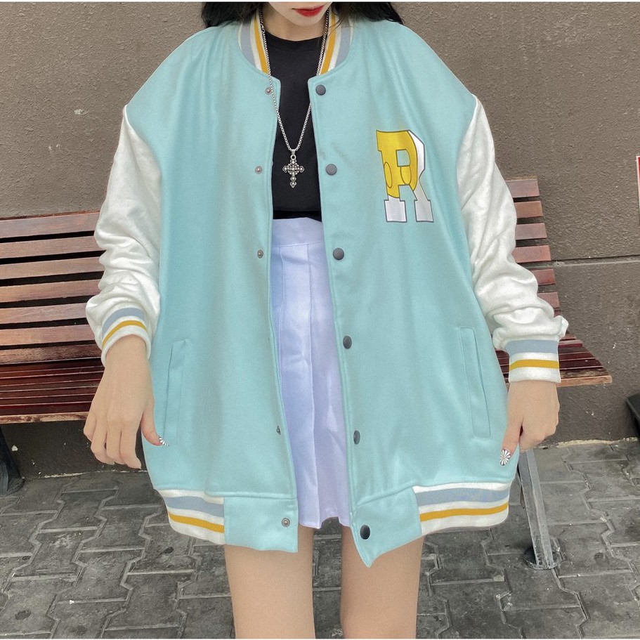 Áo khoác bomber unisex HOMIES nút gài in chữ R