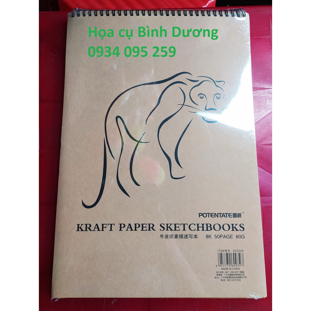 Sổ Giấy xi măng lò xo Potentate KRAFT PAPER SKETCHBOOKS A5/A4/A3 Hình con cọp